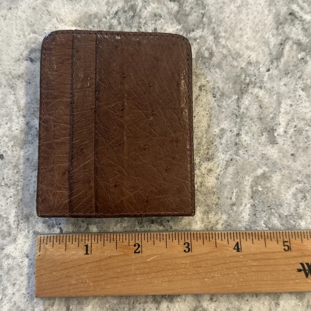 Genuine Brown Ostrich Leather Money Clip Wallet With Credit Card Slots EDC Thin